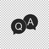 Question and Answer mark in speech bubble icon isolated on transparent background. Q and A symbol. Flat design. Vector Illustration
