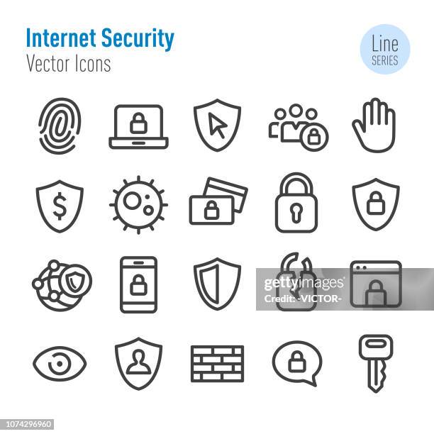 ilustraciones, imágenes clip art, dibujos animados e iconos de stock de internet seguridad iconos - vector línea serie - servidor de seguridad