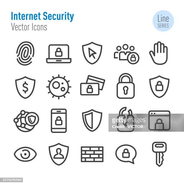 internet security icons - vector line series - computer virus stock illustrations