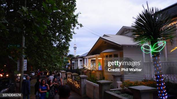 Houses on Franklin Road are lit with Christmas lights and decorations on December 15, 2018 in Auckland, New Zealand. It is the 25th year Franklin...