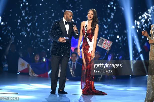 Host Steve Harvey and Miss Philippines Catriona Gray during the 2018 MISS UNIVERSE competition airing live from Bangkok, Thailand on Sunday, Dec. 16...