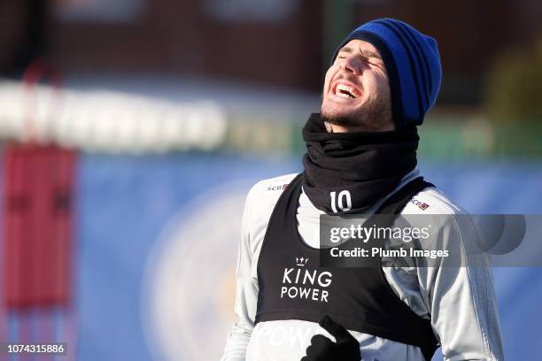 James Maddison during the Leicester City training session at Belvoir Drive on December 17, 2018 in Leicester, United Kingdom.