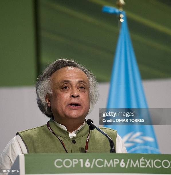 India's Minister of Environment and Forests, Jairam Ramesh, speaks during the COP16 United Nations Climate Change conference on December 8, 2010 in...