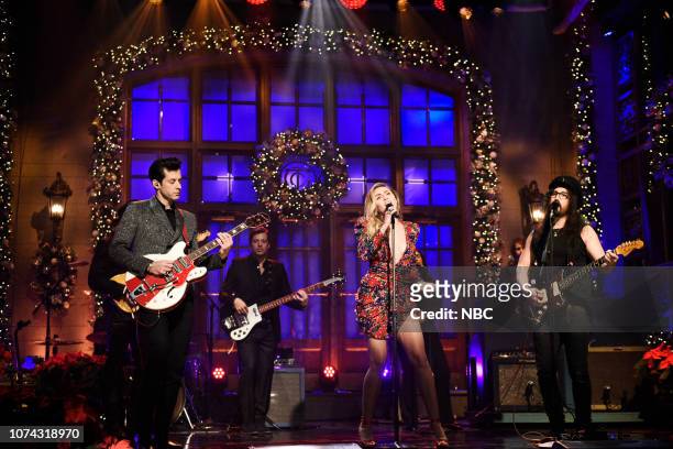 Matt Damon" Episode 1755 -- Pictured: Musical guest Mark Ronson & Miley Cyrus perform in Studio 8H on Saturday, December 15, 2018 --