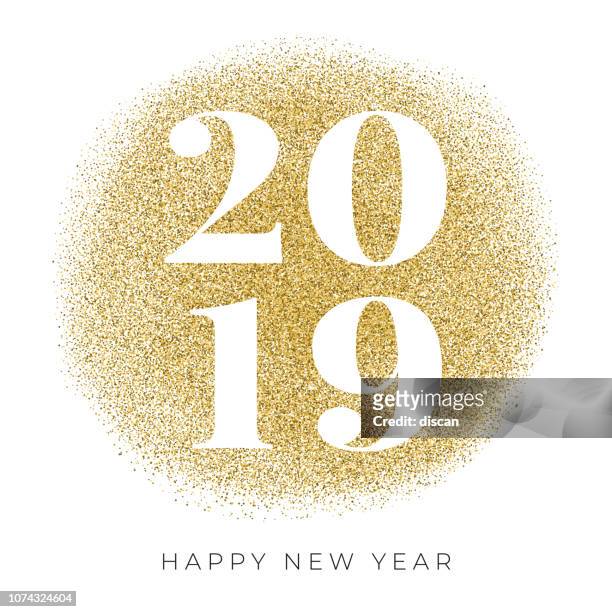 happy new year 2019 with golden glitter - brushed gold stock illustrations