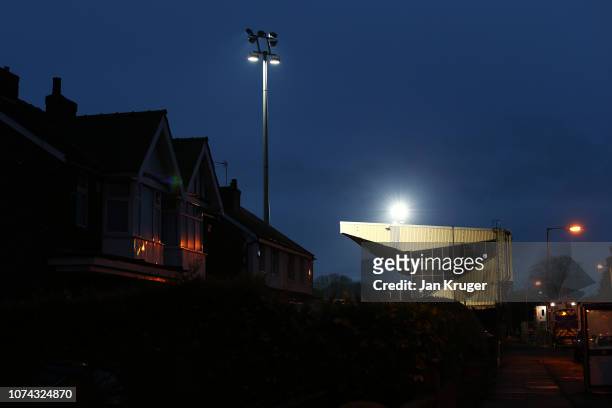 General view outside the stadium ahead of the FA Cup Second Round Replay match between Southport and Tranmere Rovers at Haig Avenue on December 17,...