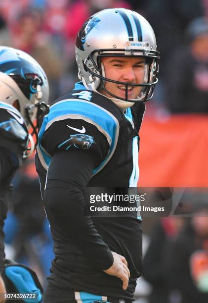 Kicker Chandler Catanzaro of the Carolina Panthers on the field prior to a game against the Cleveland Browns on December 9, 2018 at FirstEnergy...