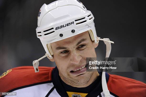 Portrait of Marty Reasoner of the Florida Panthers during warm up before the game against the Los Angeles Kings at the Staples Center on December 2,...