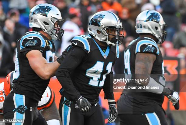 Defensive back Captain Munnerlyn of the Carolina Panthers on the field in the third quarter of a game against the Cleveland Browns on December 9,...