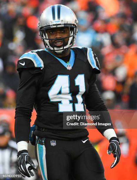 Defensive back Captain Munnerlyn of the Carolina Panthers on the field in the third quarter of a game against the Cleveland Browns on December 9,...
