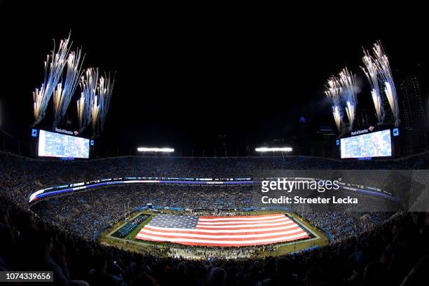 General view of the field during the national anthem before the game between the Carolina Panthers and the New Orleans Saints at Bank of America...