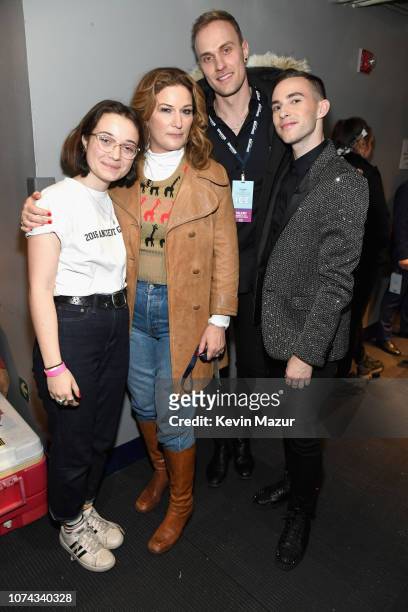 Frances Mary McKittrick, Ana Gasteyer, Jussi-Pekka Kajaala, and Adam Rippon pose backstage during Full Frontal With Samantha Bee Presents Christmas...