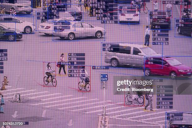 Bloomberg Best of the Year 2018: A screen shows a demonstration of SenseTime Group Ltd.'s SenseVideo pedestrian and vehicle recognition system at the...