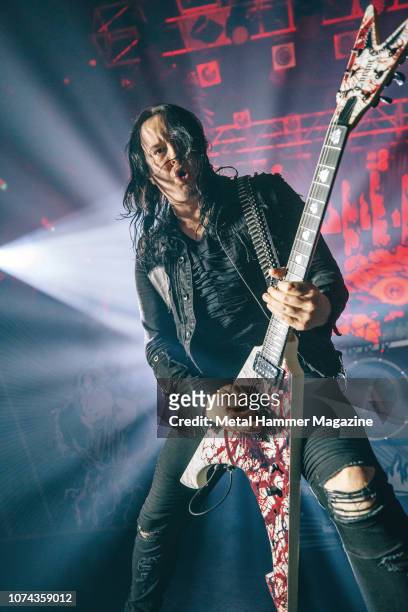Guitarist Michael Amott of Swedish death metal group Arch Enemy performing live on stage at KOKO in London, on February 28, 2018.