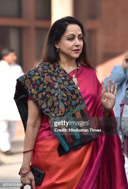 Hema Malini seen during the winter session in Parliament, on December 18, 2018 in New Delhi, India. Lok Sabha proceedings lasted barely for an hour...