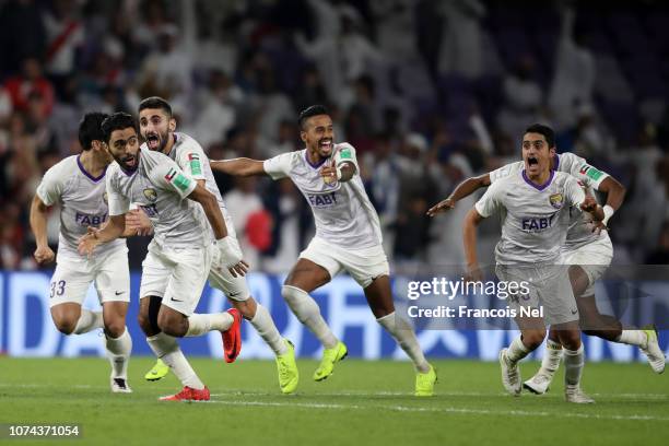 Al Ain players celebrates after winning the penalty shoot-out during the FIFA Club World Cup UAE 2018 Semi Final Match between River Plate and Al Ain...