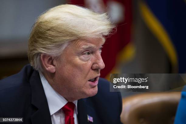 President Donald Trump speaks during a roundtable discussion on the Federal Commission on School Safety report in the Roosevelt Room at the White...