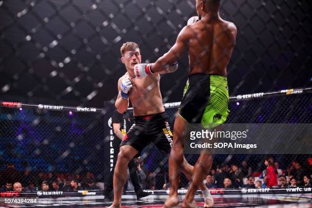 Charriere Morgan from France fight against Kovacevic Marko from Switzerland during the WWFC 13 in Kiev. Both of them achieved same points.