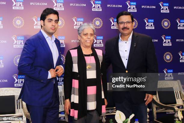 Member Diana Edulji , Mumbai Indians owner Akash Ambani and CEO Kolkata Knight Riders Venky Mysore at a press conference for the Indian Premier...