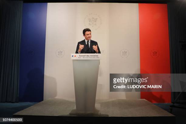 French Government's spokesperson Benjamin Griveaux gives a press conference after attending a weekly cabinet meeting at the Elysee Presidential...