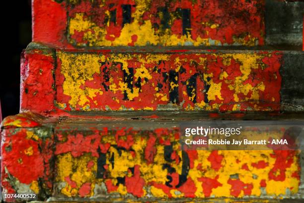 Detail view of the stairs at Estadio Mestalla, home stadium of Valencia prior to the UEFA Champions League Group H match between Valencia and...