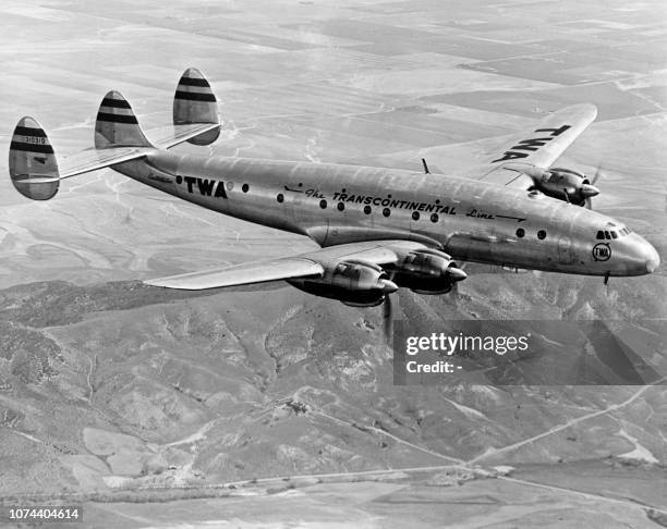 Transcontinental & Western Air airlines Lockheed Constellation is seen in flight in December 1945.