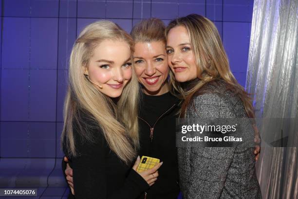 Dove Cameron , Choreographer Kelly Devine and Alicia Silverstone pose backstage at The New Group production of "Clueless, The Musical" based on the...