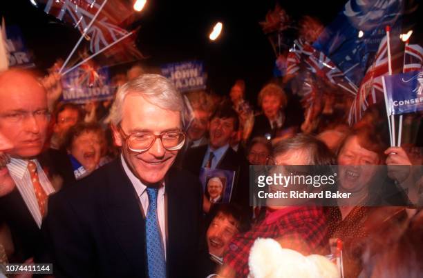 British Prime Minister, John Major launches his Conservative party election manifesto on 18th March 1992 in Brighton, England. Major went on to win...