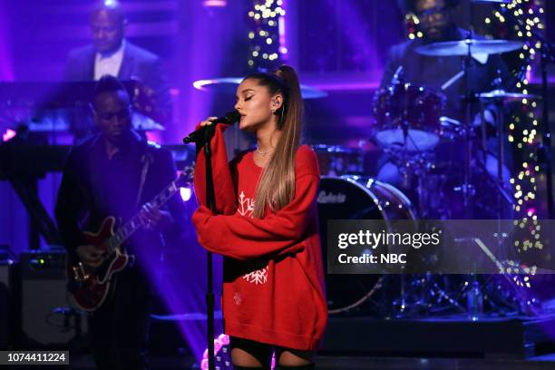 Episode 0984 -- Pictured: Musical guest Ariana Grande performs with The Roots on December 18, 2018 --