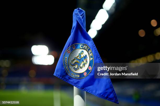 The corner flag is seen prior to the Carabao Cup Quarter Final match between Chelsea and AFC Bournemouth at Stamford Bridge on December 19, 2018 in...