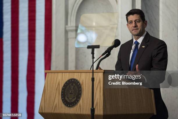 House Speaker Paul Ryan, a Republican from Wisconsin, delivers a farewell address at the Library of Congress in Washington, D.C., U.S., on Wednesday,...