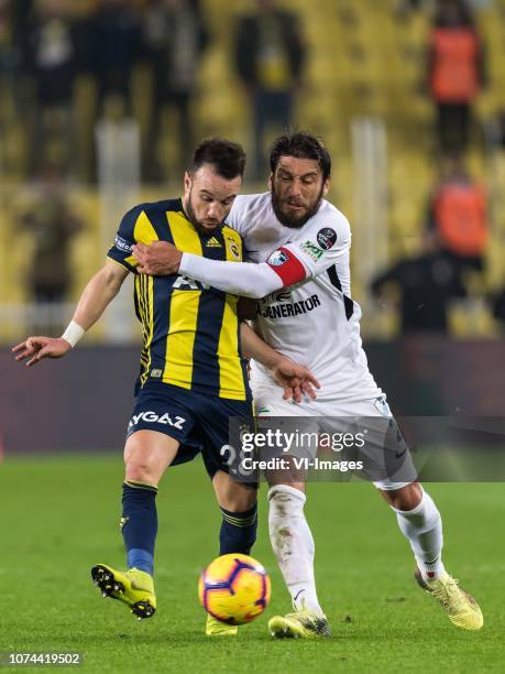 Mathieu Valbuena of Fenerbahce SK, Egemen Korkmaz of Büyüksehir Belediye Erzurumspor during the Turkish Spor Toto Super Lig match Fenerbahce AS and...