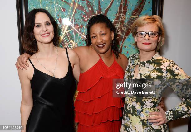 Leanne Best, Clare Perkins and Martha Plimpton attend the press night after party for "Sweat" at The Hospital Club on December 19, 2018 in London,...