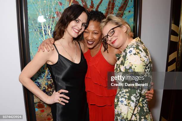 Leanne Best, Clare Perkins and Martha Plimpton attend the press night after party for "Sweat" at The Hospital Club on December 19, 2018 in London,...
