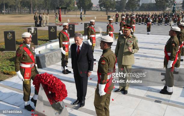 Turkish National Defense Minister Hulusi Akar is welcomed by Chief of Army Staff General Qamar Javed Bajwa with an official ceremony in Islamabad,...