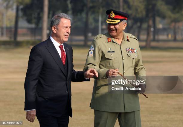 Turkish National Defense Minister Hulusi Akar is welcomed by Chief of Army Staff General Qamar Javed Bajwa with an official ceremony in Islamabad,...