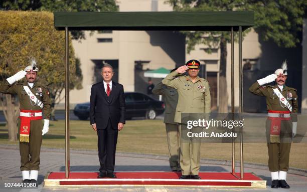 Turkish National Defense Minister Hulusi Akar is welcomed by Chief of Army Staff General Qamar Javed Bajwa with an official ceremony in Islamabad,...