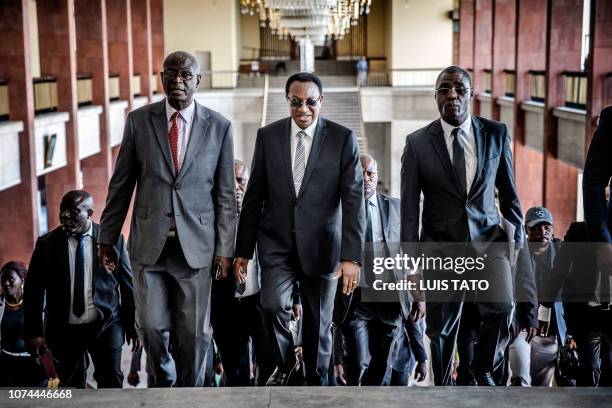 Democratic Republic of Congo's Prime Minister Bruno Tshibala arrives for a meeting with DRC's Electoral Commission President about a possible...