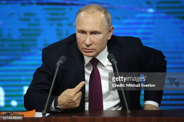 Russian President Vladimir Putin attends his annual press conference, December 20, 2018 in Moscow, Russia. More than 1700 Russian and foreign media...