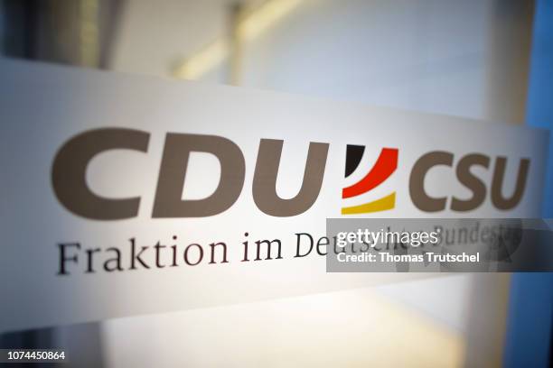 Berlin, Germany Shield of the german centre-right Christian democratic political alliance parliamentary group CDU/CSU on December 20, 2018 in Berlin,...