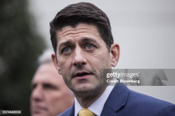 House Speaker Paul Ryan, a Republican from Wisconsin, speaks to members of the media following a meeting with U.S. President Donald Trump at the...