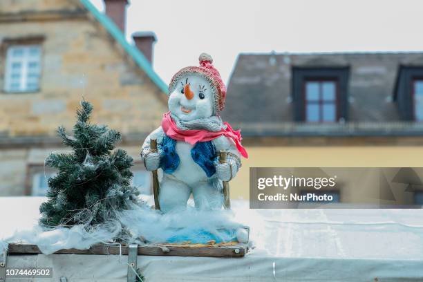 Snowman and Christmas Tree. Christmas Market in the Northern Bavarian town of Bayreuth