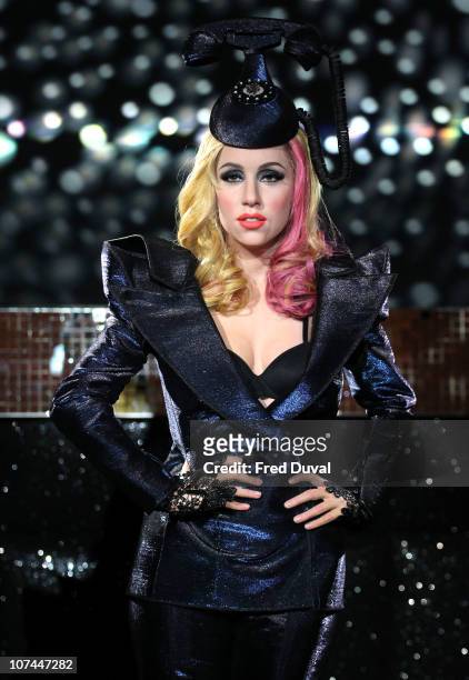 Waxwork of Lady Gaga is unveiled at Madame Tussauds on December 9, 2010 in London, England. The waxwork replicates the custom-made Philip Treacy hat...