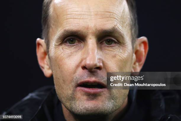 Bayer 04 Leverkusen Head Coach / Manager, Heiko Herrlich looks on during the Bundesliga match between FC Schalke 04 and Bayer 04 Leverkusen at...