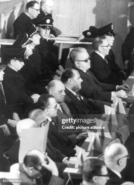 View on the dock with Viktor Capesius next to Oswald Kaduk . The trial against 22 former guards of the Auschwitz concentration camp was continued at...