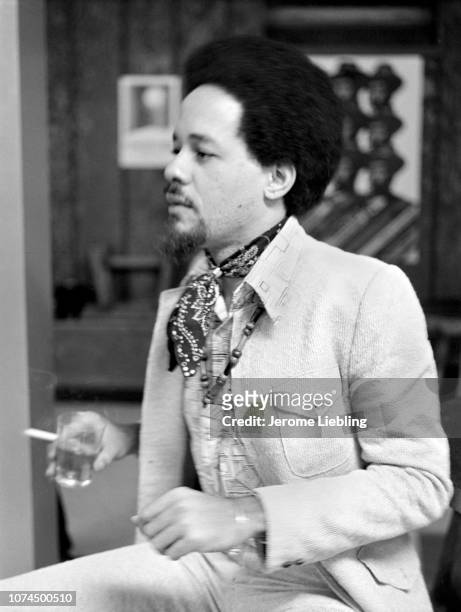 Profile view of Jamaican novelist, essayist, and Civil Rights activist Professor Ekwueme Michael Thelwell, Amherst, Massachusetts, February 1973. He...