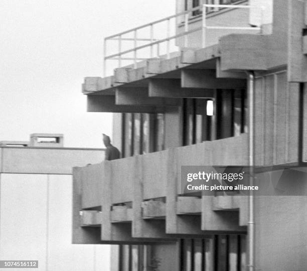 Masked Arabian terrorist on the balcony of the Israeli team accommodation in the Olympic village of the Munich Summer Olympics, on 5 September 1972....