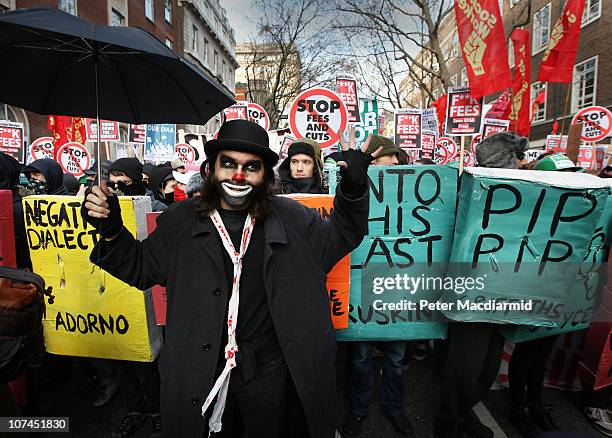 Student protestors gather for a march on Parliament at The University of London on December 9, 2010 in London, England. Parliament is voting today on...