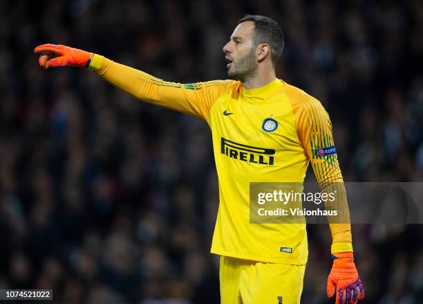 Samir Handanovi of FC Internazionale during the Group B match of the UEFA Champions League between Tottenham Hotspur and Inter Milan at Wembley...