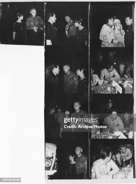 American actor Steve McQueen and his first wife, actress Neile Adams at a party, circa 1968. Also present are actor Ernest Borgnine, actress Suzanne...